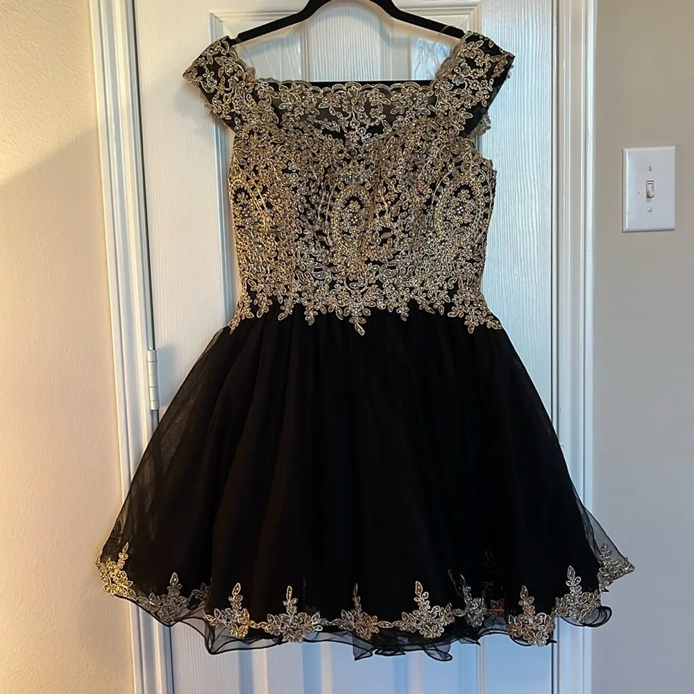 NWT Lenovia Off the shoulder Appliqué Tulle Dress - Picture 3 of 15